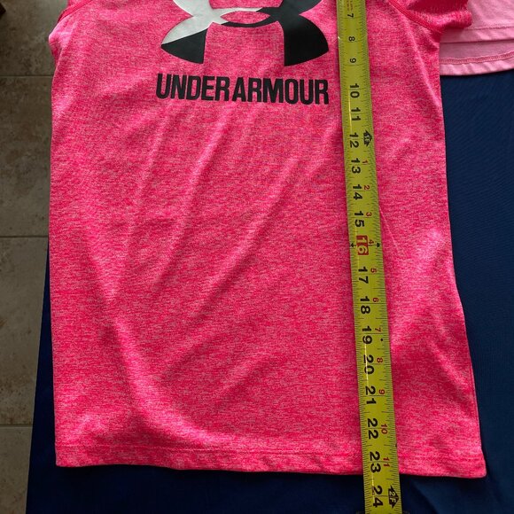 Under Armour pink dri fit short sleeve shirt womens size YM & YLG - Picture 6 of 11